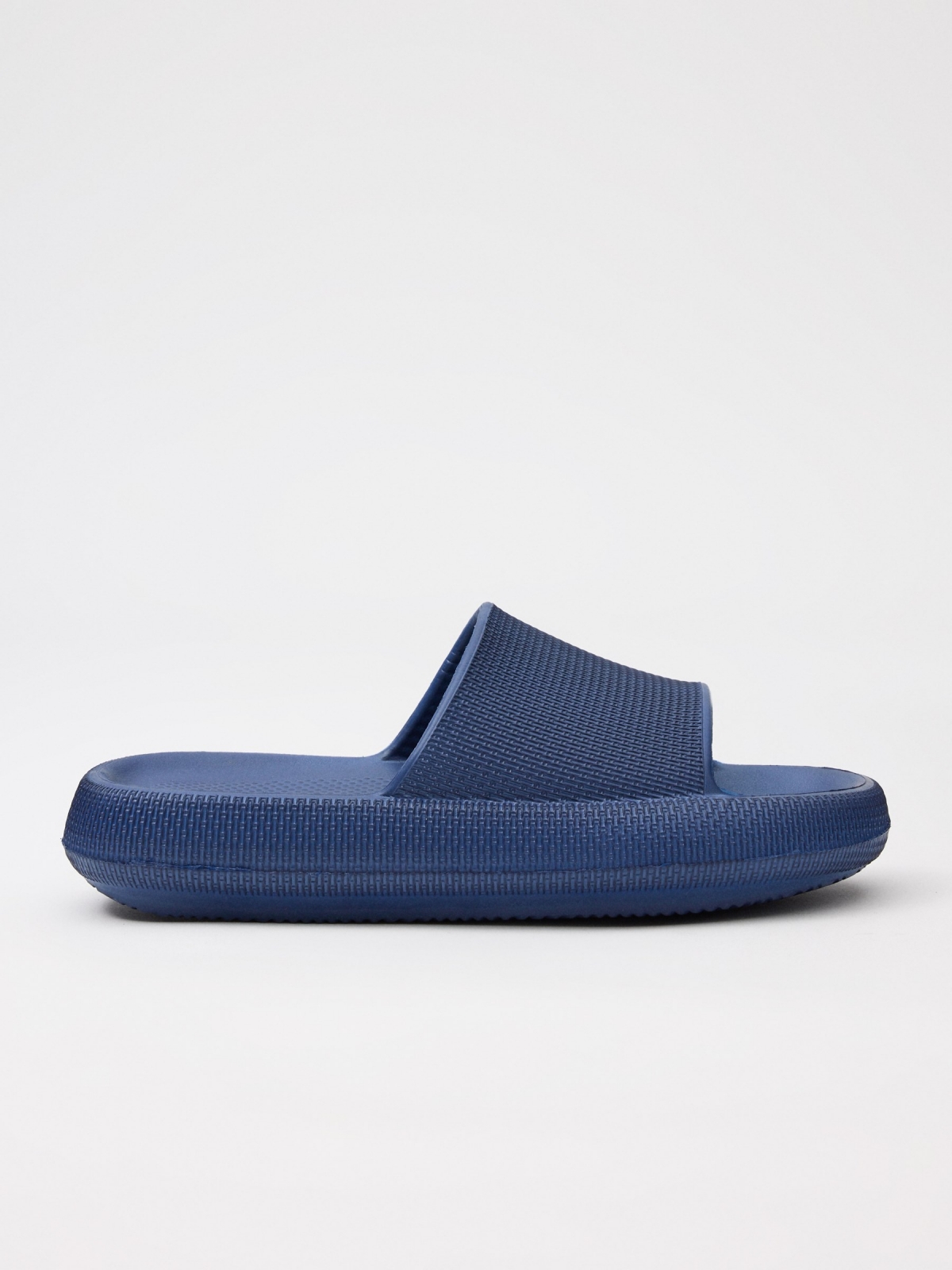 Beach flip flops with platform navy lateral view