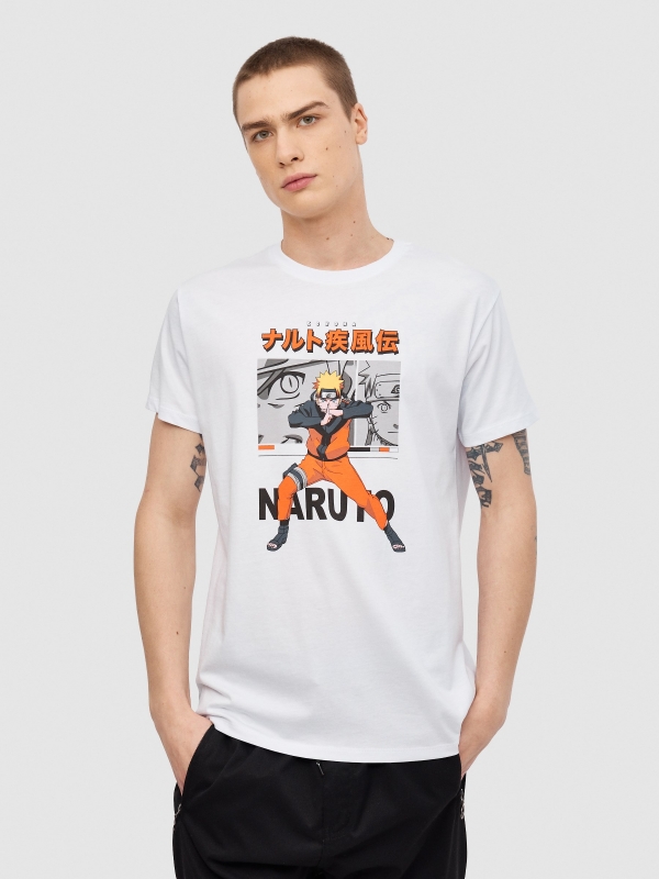 T-Shirt Naruto branco vista meia frontal
