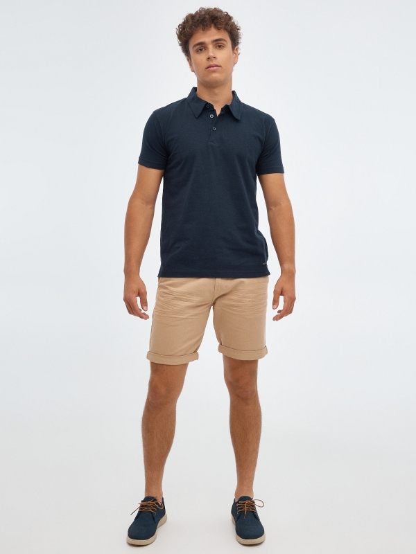 Bermuda shorts with belt beige front view