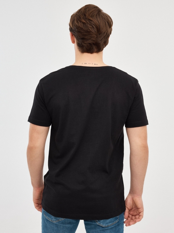 Basic V-neck T-shirt black middle back view