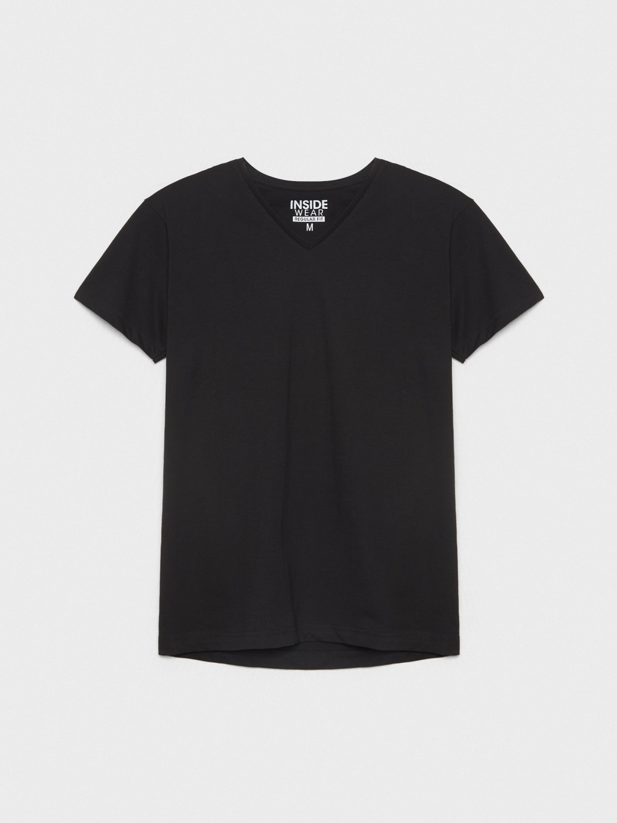  T-shirt básica com decote em V preto