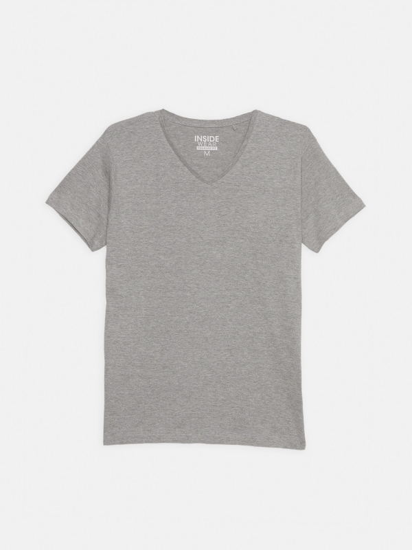  T-shirt básica com decote em V cinza