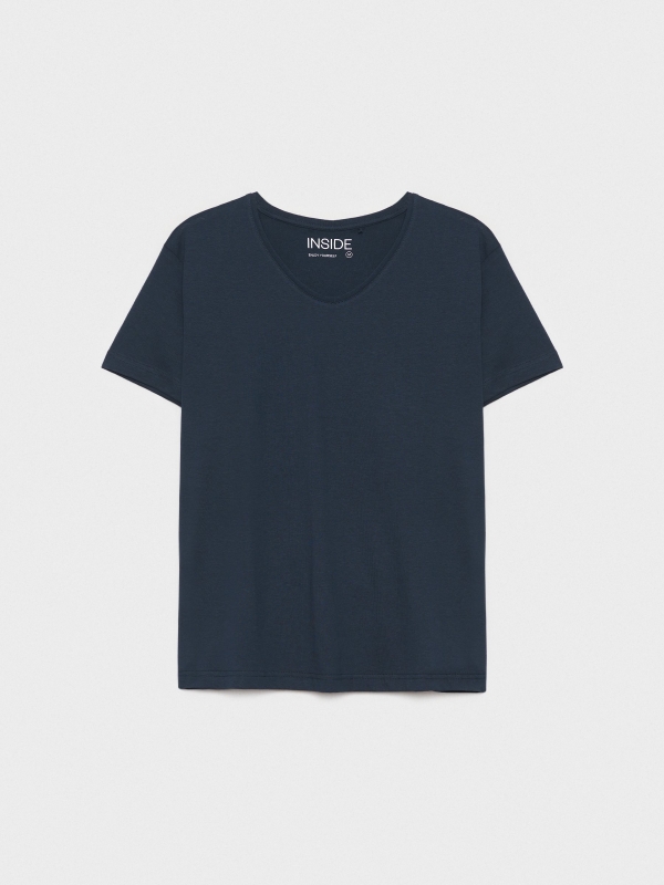 T-shirt básica com decote em V azul