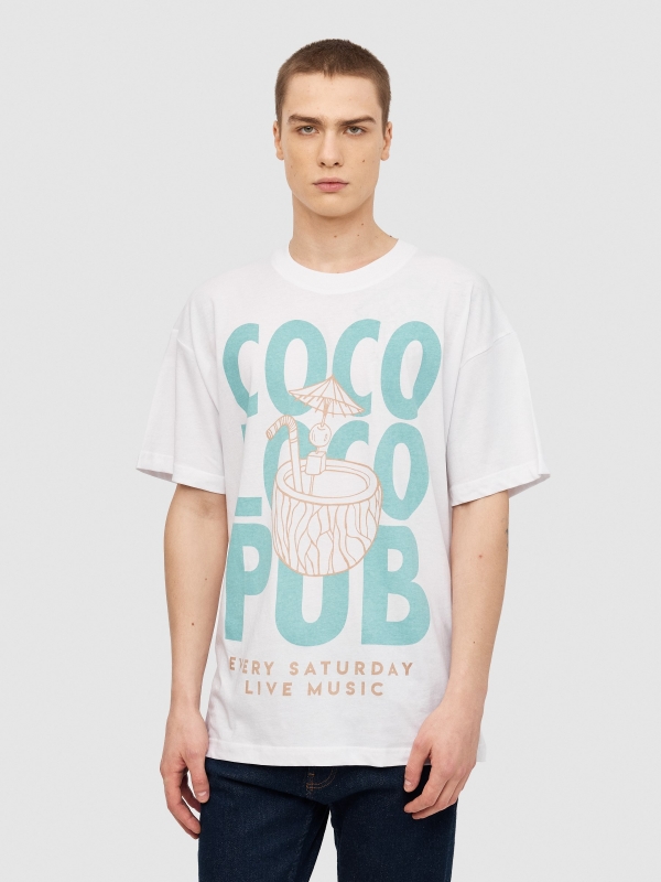T-shirt Coco Loco branco vista meia frontal