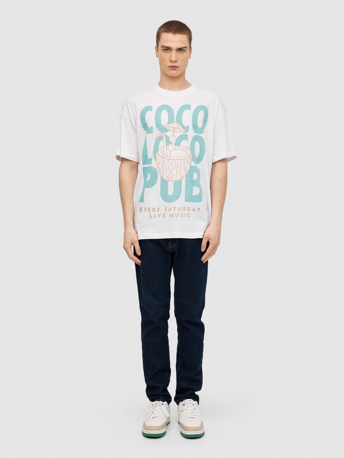 T-shirt Coco Loco branco vista geral frontal