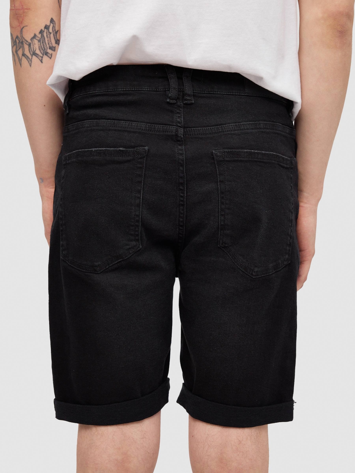 Black denim slim shorts black detail view