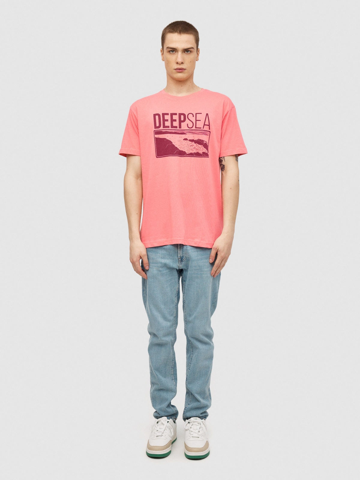 T-shirt Deep Sea rosa vista geral frontal
