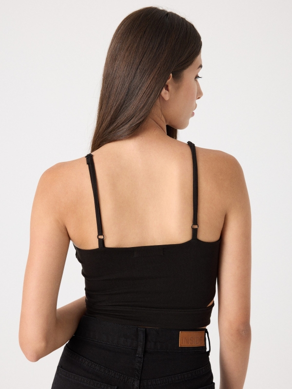 Top cropped cut out black middle back view