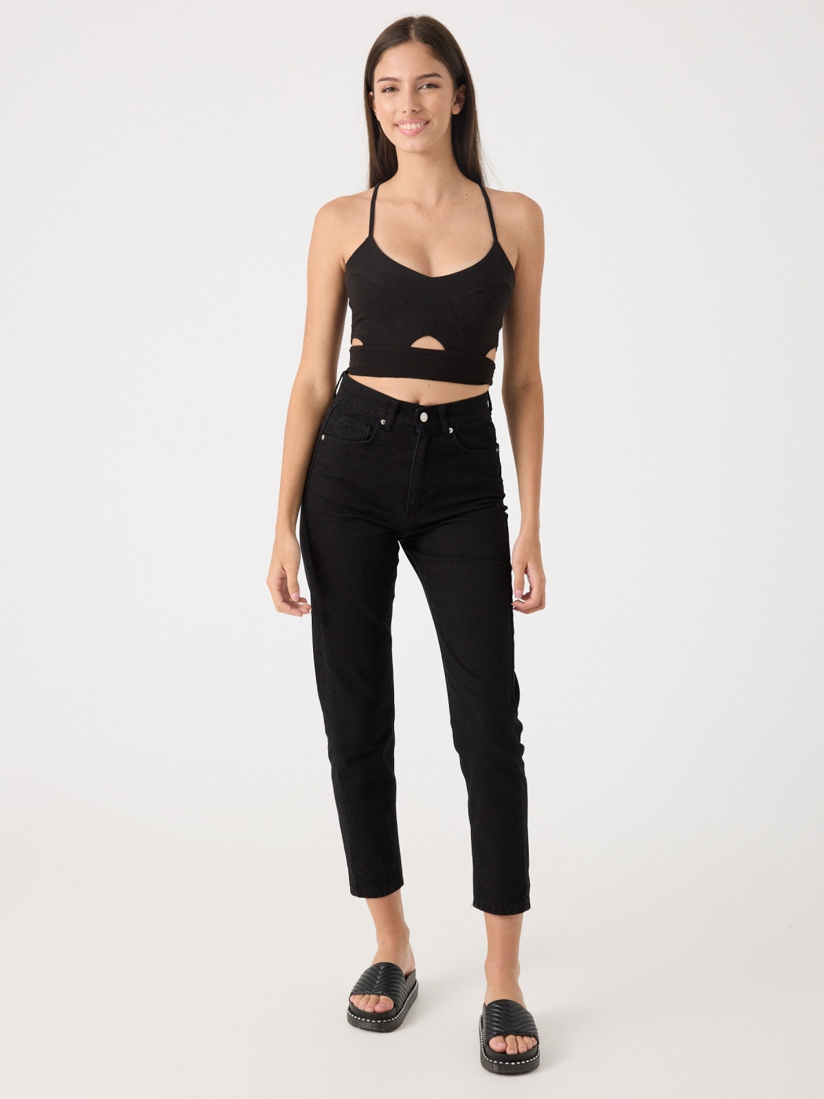 Top cropped cut out black front view