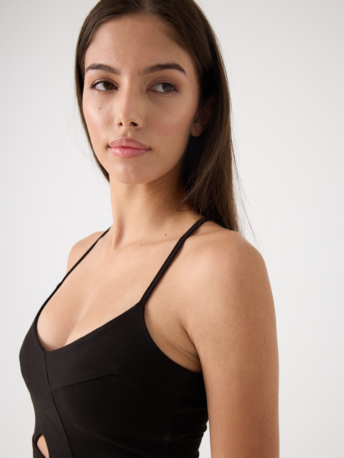 Top cropped cut out black detail view