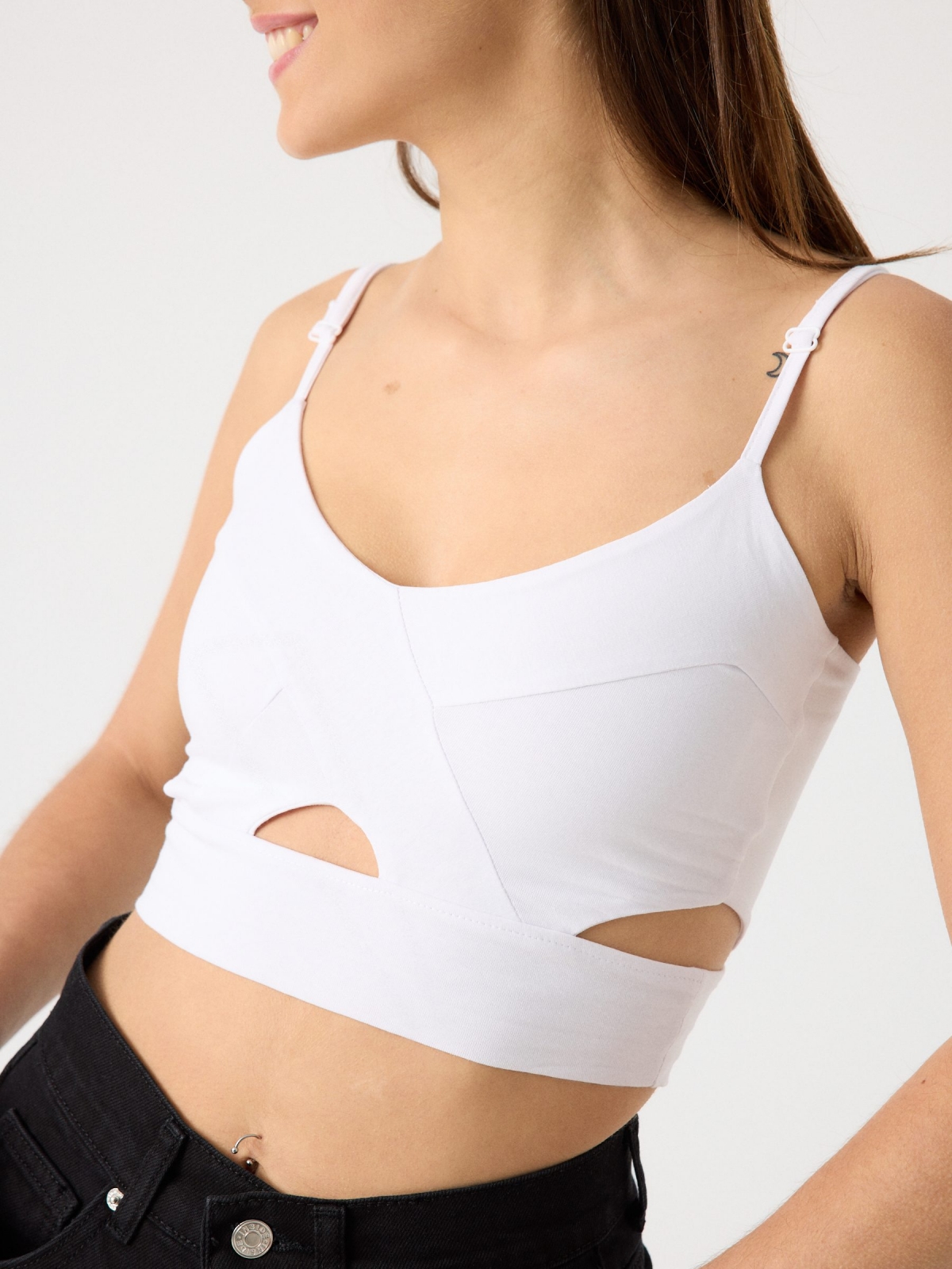 Top cropped cut out white detail view