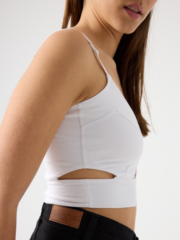 Top cropped cut out white detail view