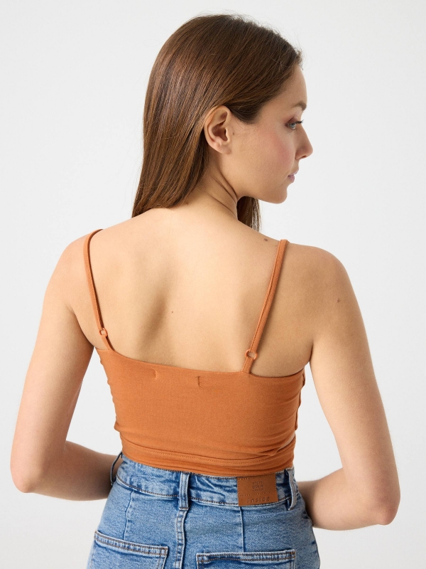 Top cropped cut out brick red middle back view