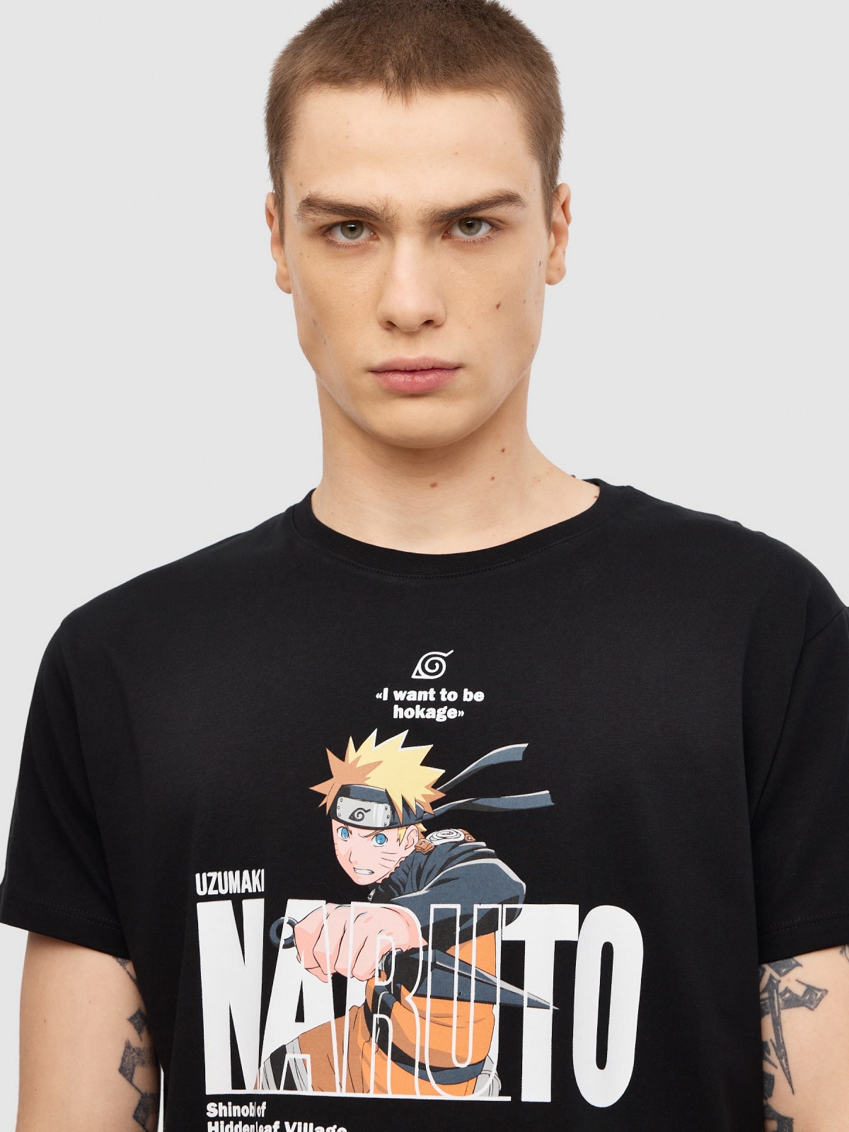 Naruto text T-shirt black detail view