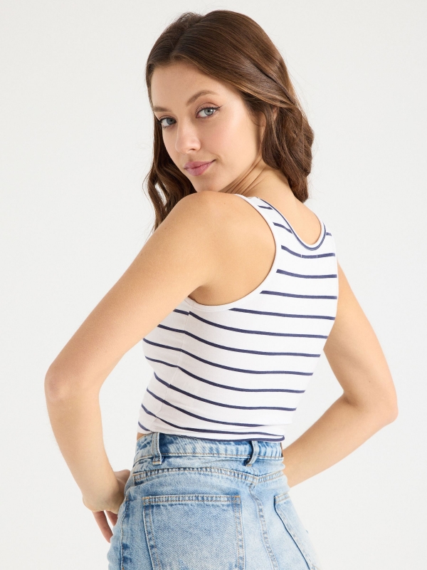 Striped cropped tank t-shirt white middle back view
