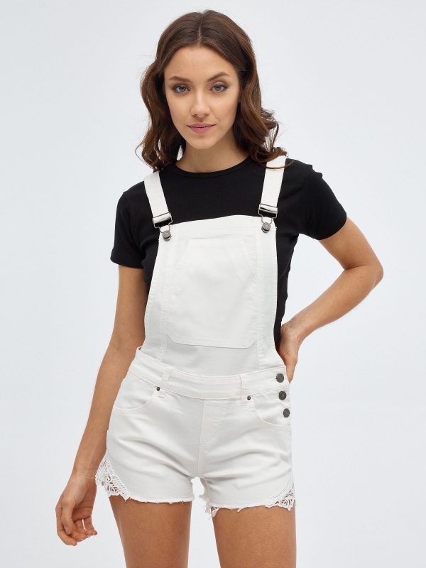 Dungarees combined crochet white front view