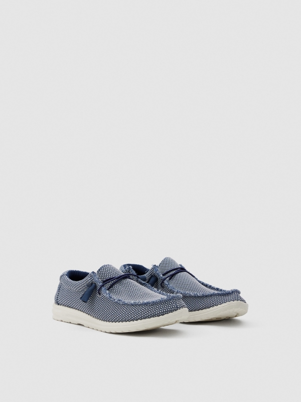 Nylon shoe with elastics petrol blue 45º front view