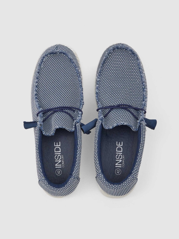 Nylon shoe with elastics petrol blue zenithal view