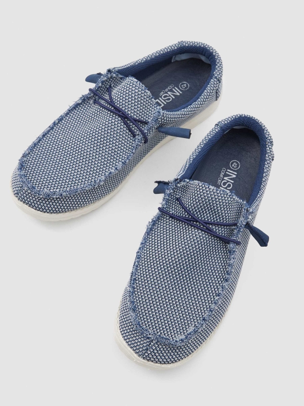 Nylon shoe with elastics petrol blue detail view