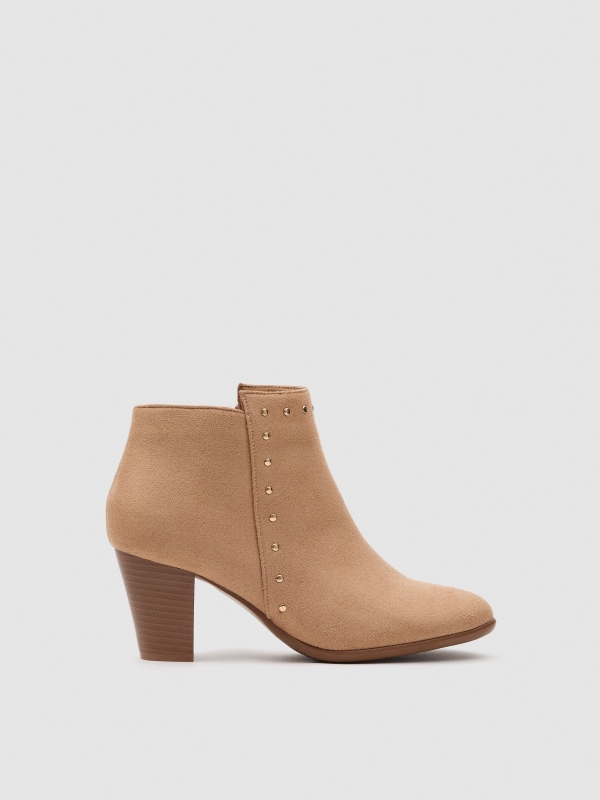 Suede effect studded ankle boot sand