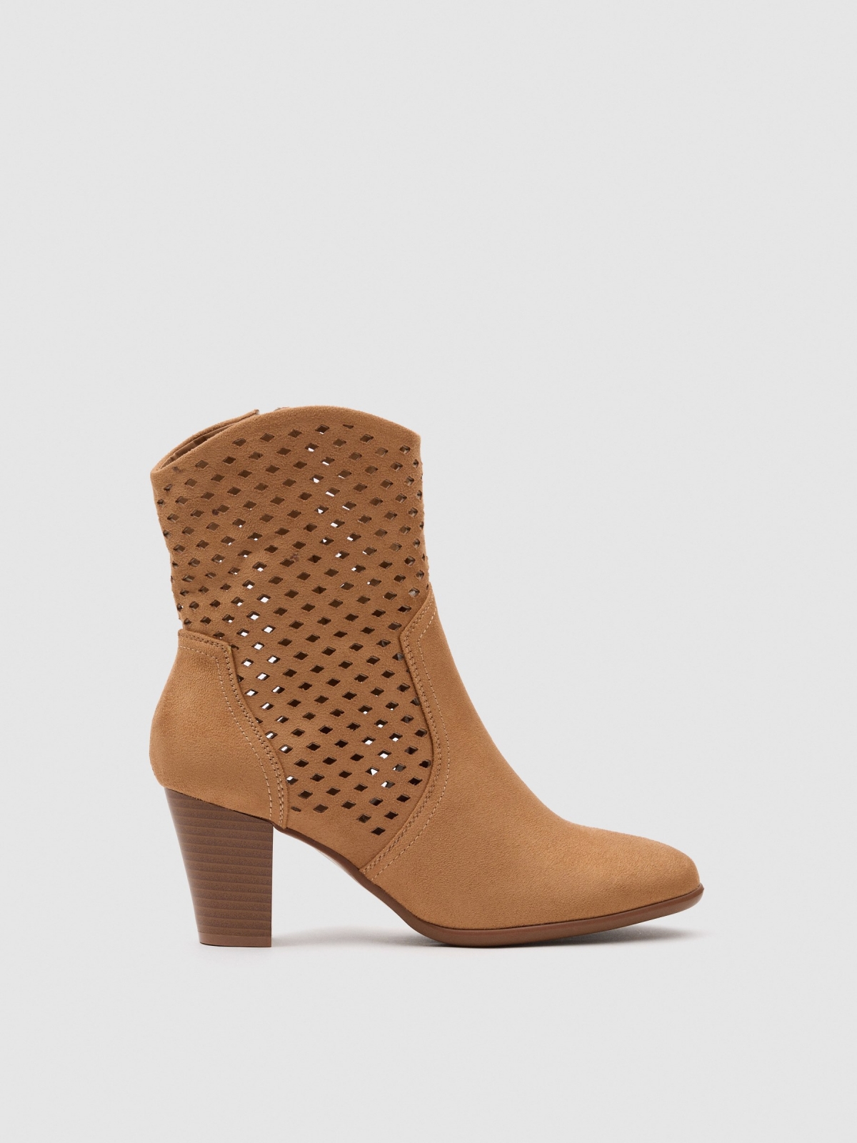 High-heeled mid-cut suede-effect ankle boot sand