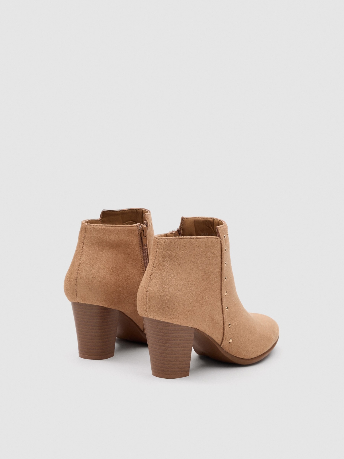 Suede effect studded ankle boot sand 45º back view
