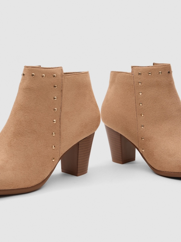 Suede effect studded ankle boot sand detail view