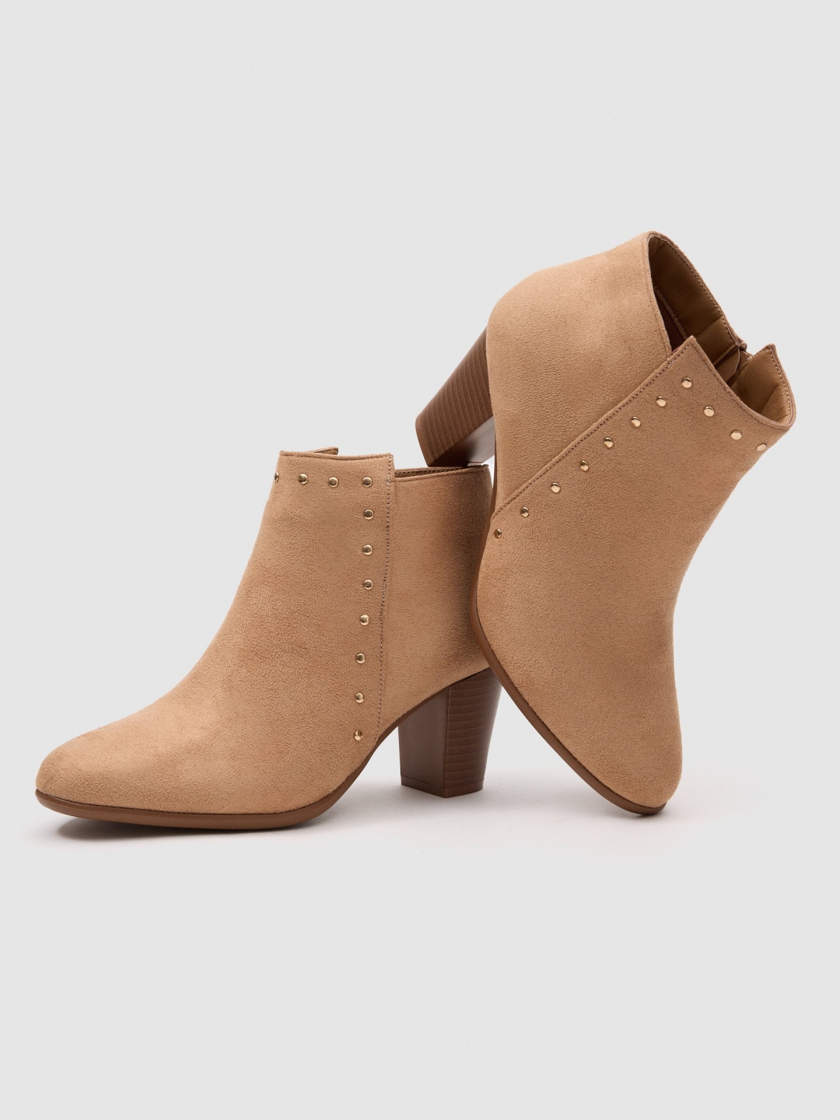 Suede effect studded ankle boot sand detail view