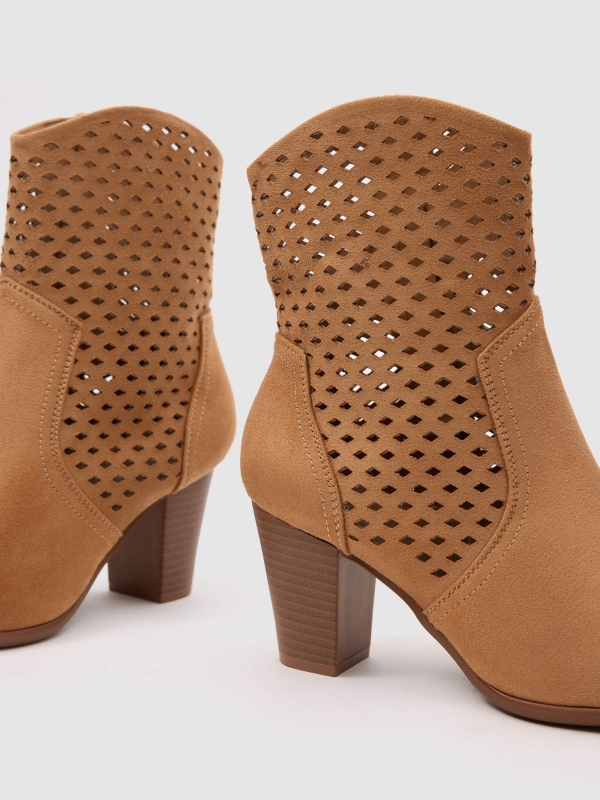 High-heeled mid-cut suede-effect ankle boot sand detail view