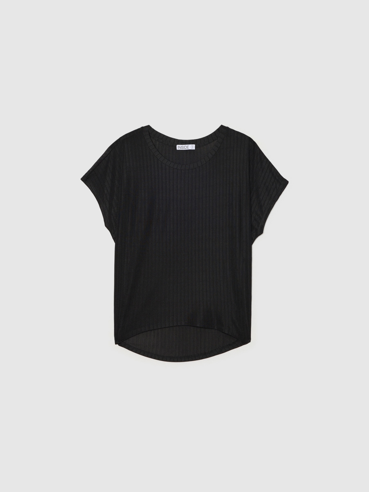  T-shirt rib com bainha assimétrica preto