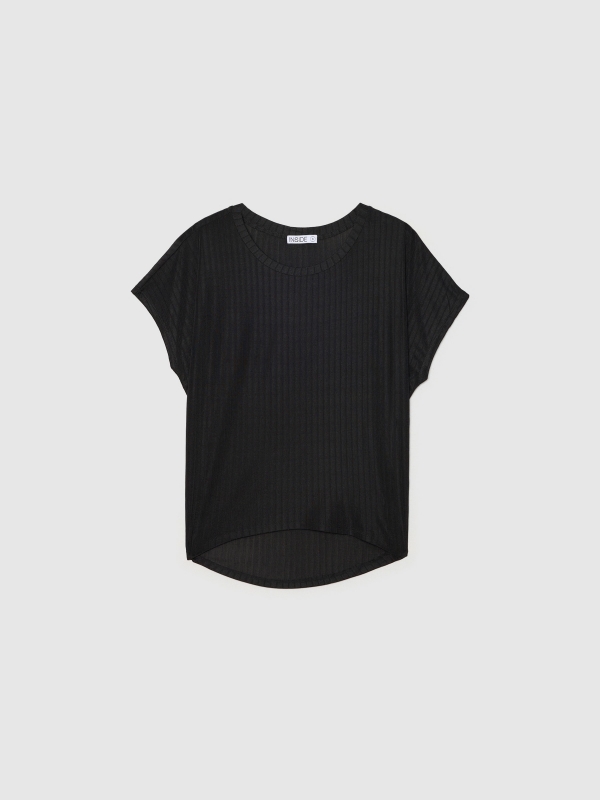  Rib asymmetrical hem T-shirt black
