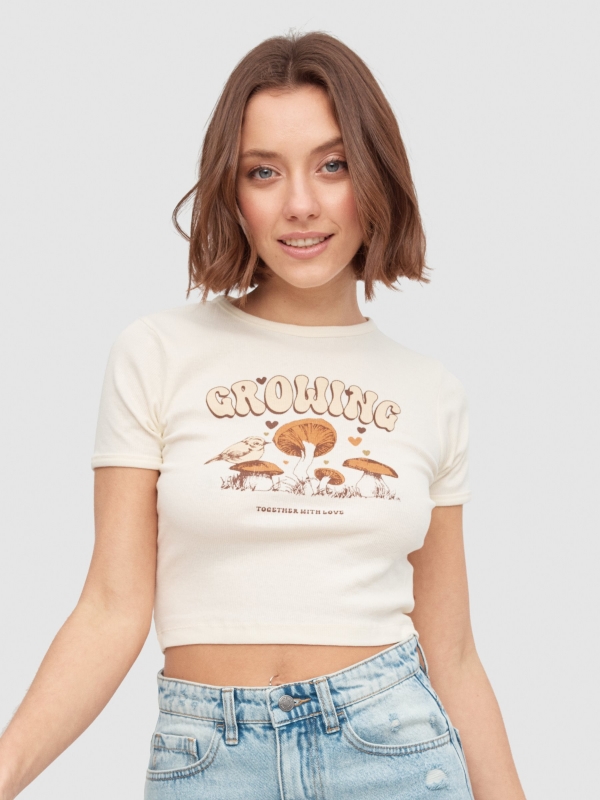 Rib Growing T-shirt off white middle front view