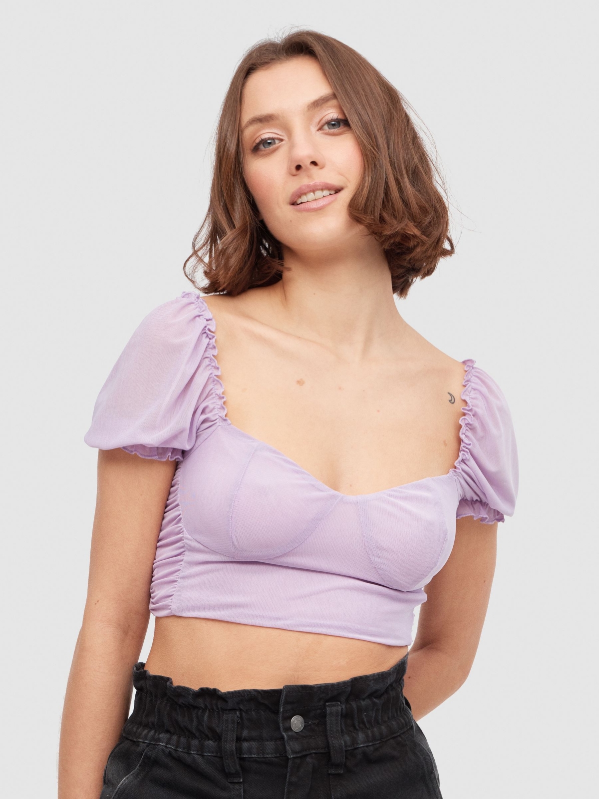Tulle ruffled top lilac middle front view