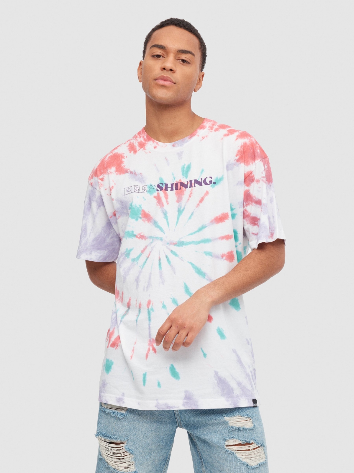 Multicoloured tie dye t-shirt white middle front view