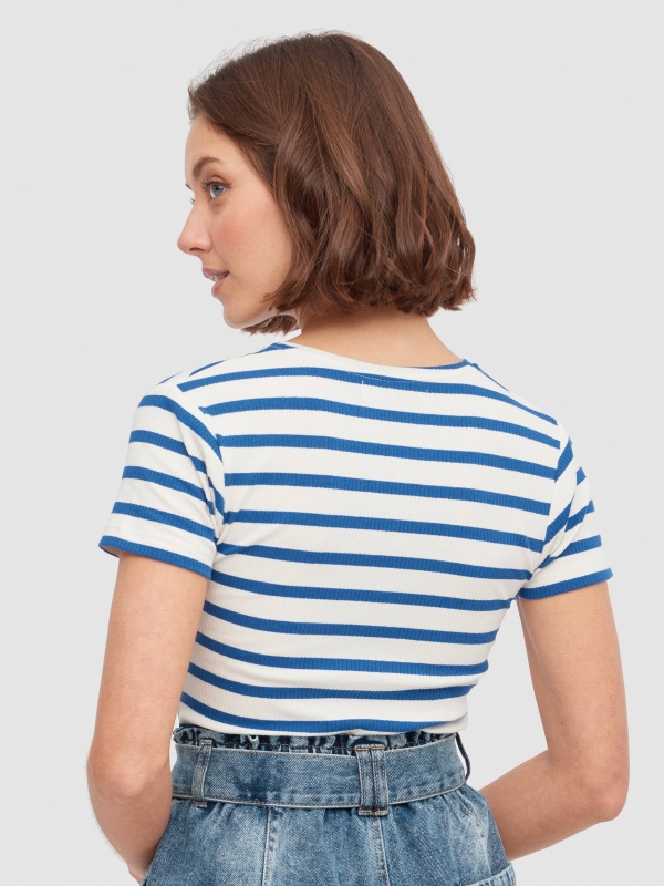 Rib striped T-shirt off white middle back view
