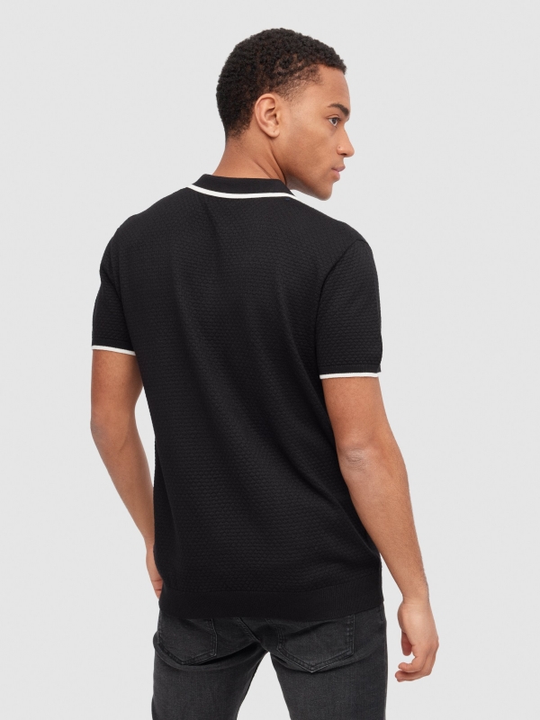 Knitted polo shirt black middle back view