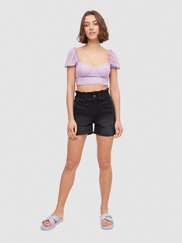 Tulle ruffled top lilac front view