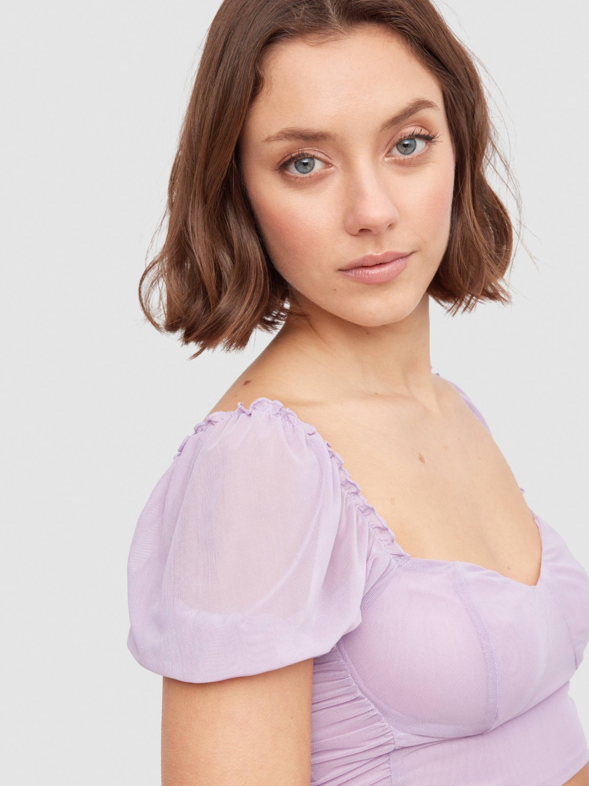 Tulle ruffled top lilac detail view