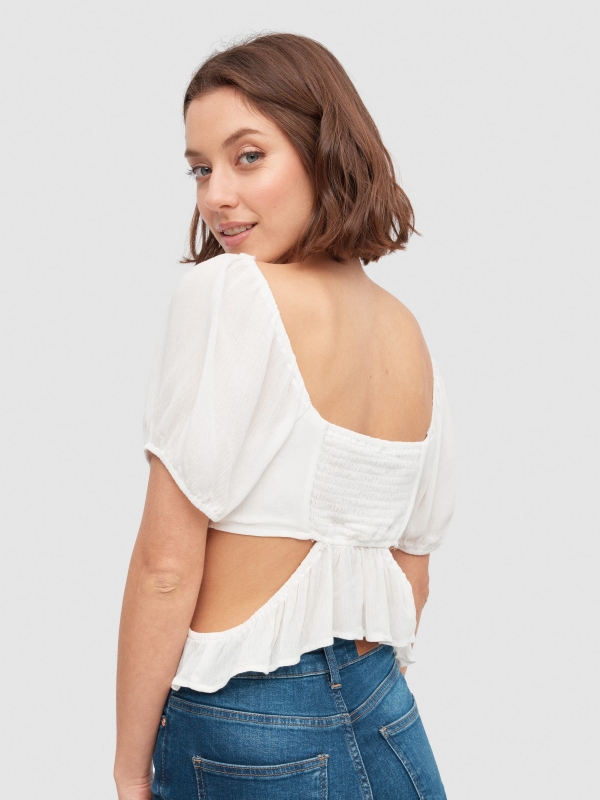 Blouse puffed cut out white middle back view