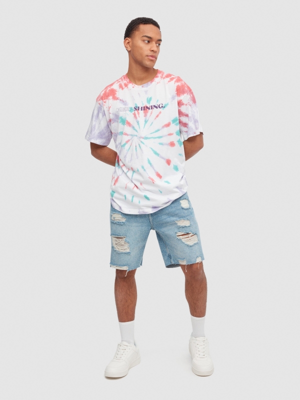 Multicoloured tie dye t-shirt white front view