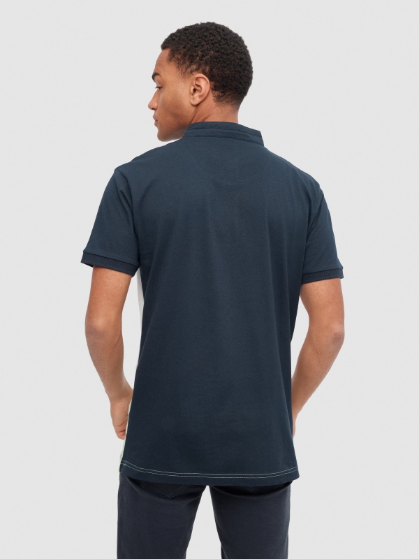 Colour block polo shirt navy middle back view