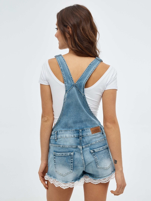 Denim dungarees with lace blue middle front view