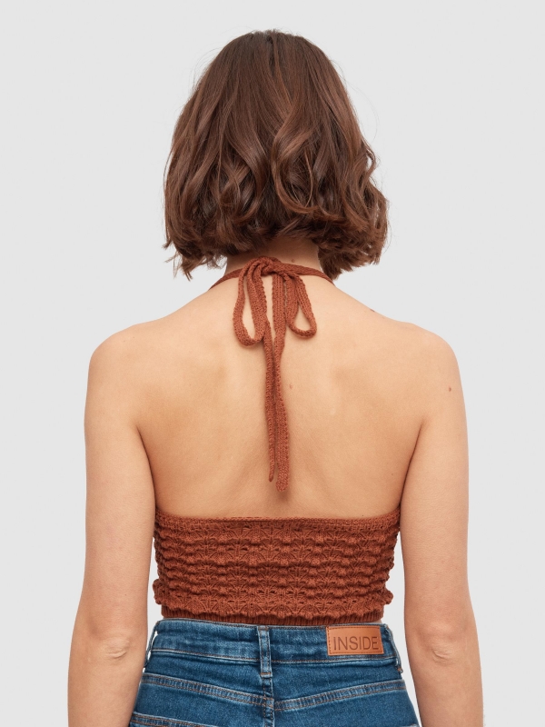 Crochet knotted top brown middle back view