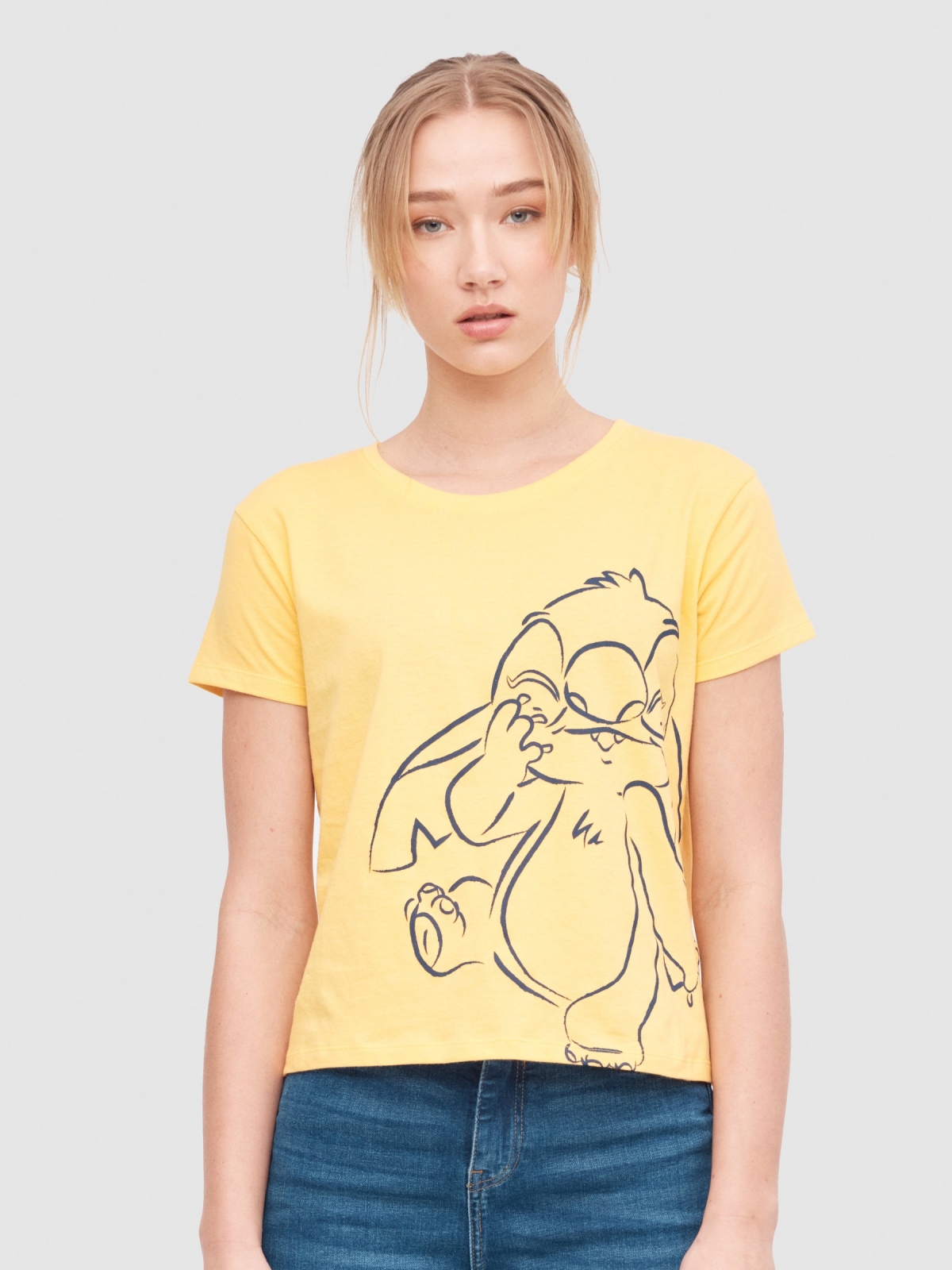 T-shirt com licença Stitch amarelo vista meia frontal