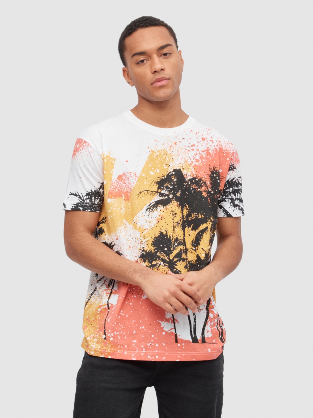 Tropical palm trees t-shirt white middle front view