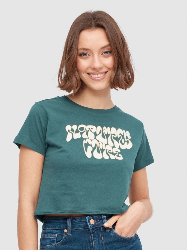 Natures Cure t-shirt dark green middle front view