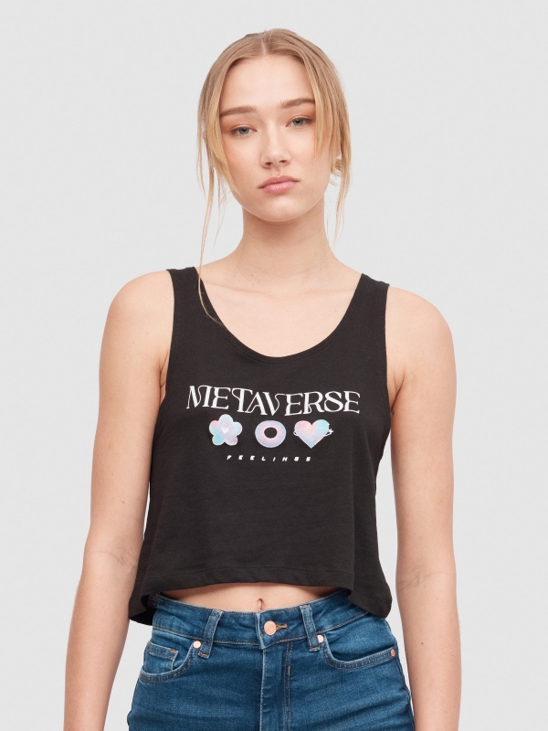 Camiseta tirantes Metaverse negro vista media frontal