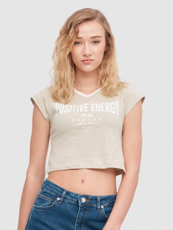 Camiseta Positive Energy verde grisáceo vista media frontal