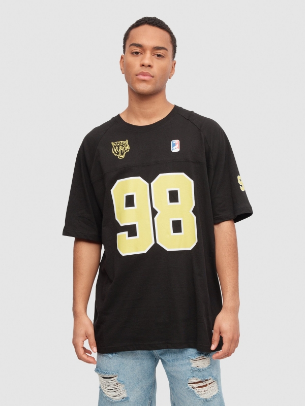 Sports number T-shirt black middle front view