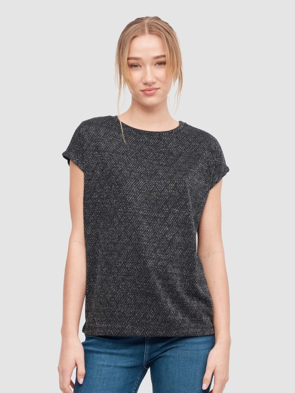Lurex weft t-shirt black middle front view